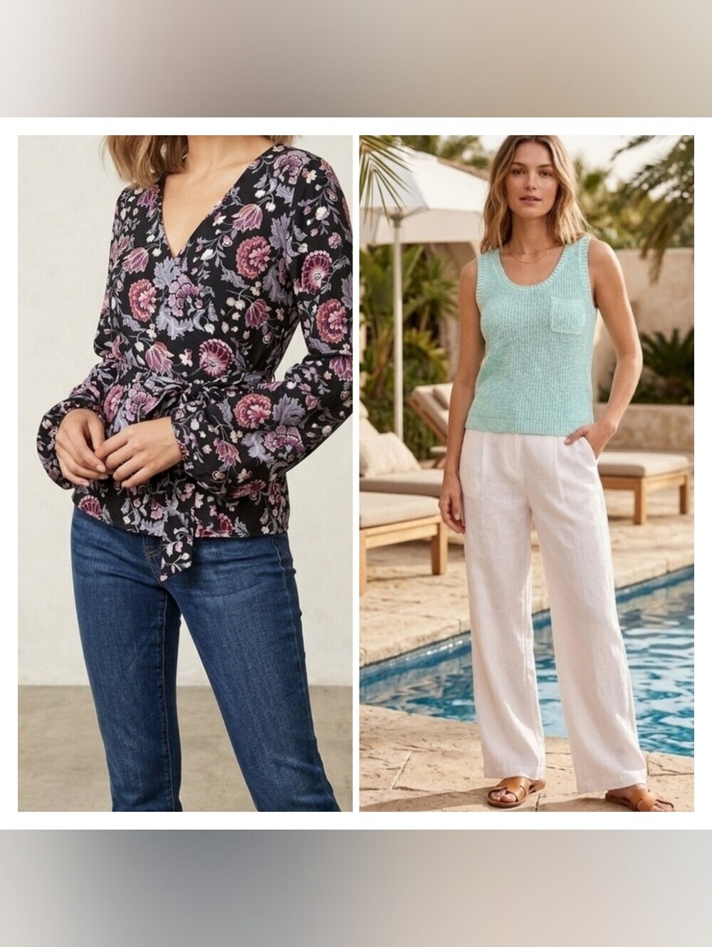 Bundle: LOFT Black Floral Wrap Blouse with Flowers And Loft Mint Sleeveless Top